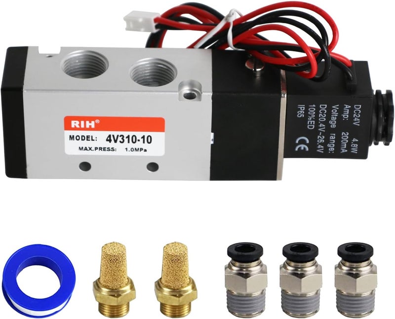 RH Pneumatics Solenoid Valve 4V310-10 12V/24V/110V Series Single Coil Pilot-Operated Electric 2 Position 5 Way Connection Type (DC24V/Out of line, 3/8"NPT) - Image 1
